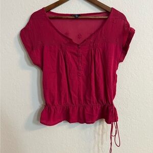 Y2K American Eagle Outfitters Deep Red Embroidered Blouse